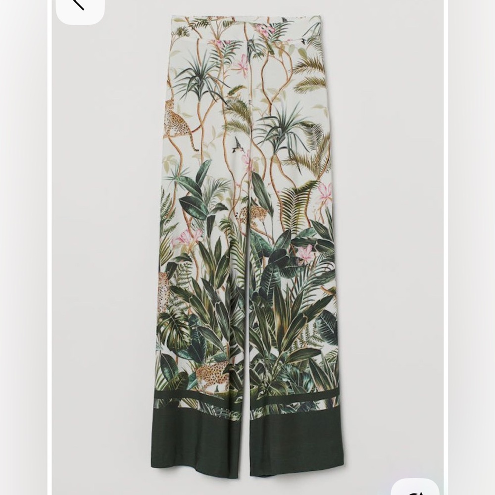 H&M Tropical Print Wide Leg Pants - Green and White